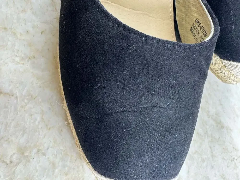 Lora Dora Black Suede Espadrille Wedge Sandals Ankle Strap EU 39 Boho